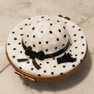 Beautiful Limoges France Hand Painted Porcelain Hat Shaped Trinket Box